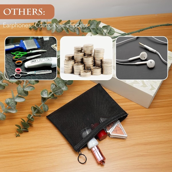 4 stycken Mini dragkedja Toalettväska Organiseringspåse i mesh, svart nylon Vattentät liten handväska Kosmetik
