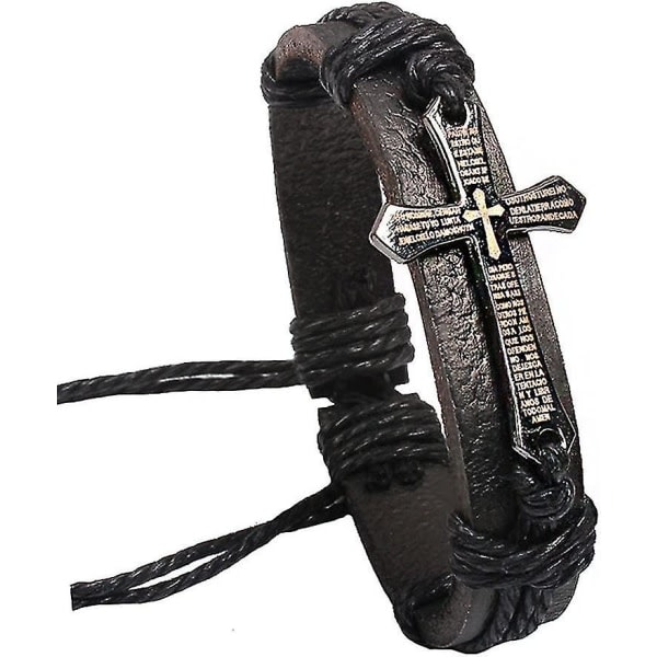 Handgjorda läderarmbandsset för Heilwiy män och kvinnor Vintage Cross Beads Flätad svart punkpresent