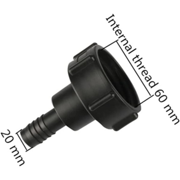 IBC-säiliön letkuliitäntä 60 mm karkea kierre, sopii puutarhaletkulle 20 mm