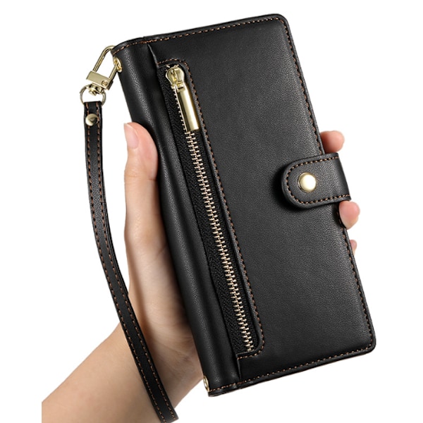 Mobil lommebok for iPhone 16-serien, bærbar lommebok som rommer både mobiltelefon og kort, påvirker ikke korts magnetisme svart black iPhone 16 pro max