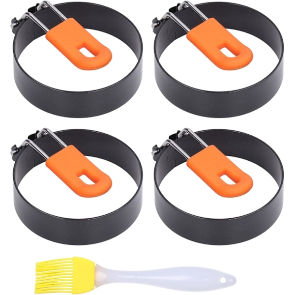 4 st äggringar, 3 tum stål äggformar cirkel äggkokare non-stick äggform med borste för stekning av ägg frukost