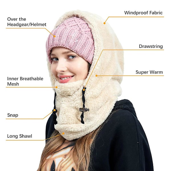 Sherpa Huva Skidmask Vinter Balaclava Kallt Väder Vindtät Justerbar Varm Vinterhuva Huvudbonad Halsduk Khaki