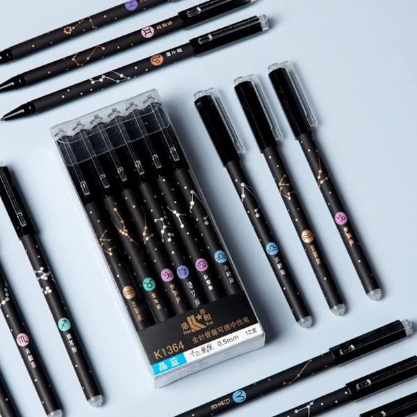 12st 0,5 mm raderbar penna svart gel bläckpennor set Skolstudenter