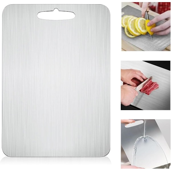 Titan skärbräda - Rostfri stålskärbräda för kök 304 Hackbräda Livsmedelsgodkänd För kött Frukt Grönsaker Diskmaskinssäker Kan hängas 46*30cm