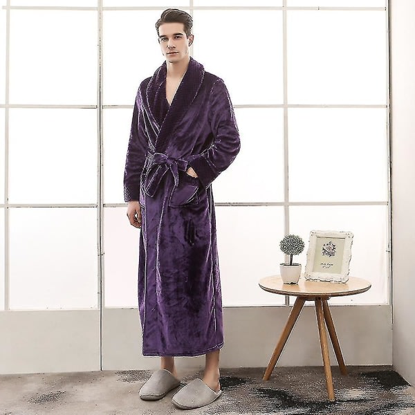 Flannelkåber til mænd Vintertykke kimono-natkjoler Plus Size Efterår Patchwork Fleece Lange rober Morgenkåbe Nightgown_ai 2 XL