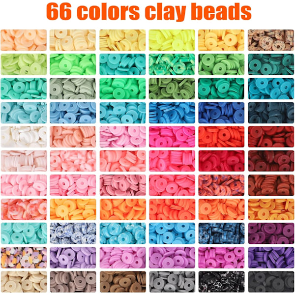 16500st, 66 Färger, Clay Heishi Pärlor med 260 Bokstavspärlor Kit