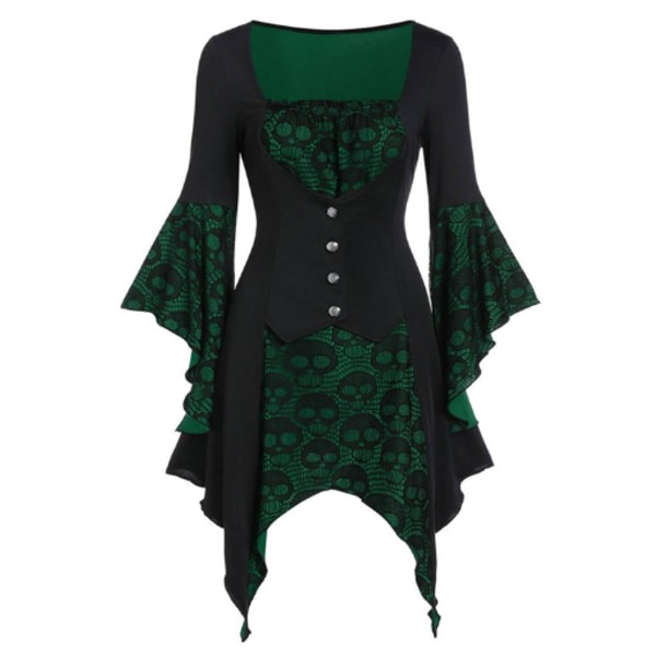 Retro medeltida gotisk spetsklänning for kvinner grønn XXL