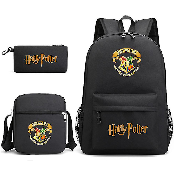 Barnens Harry Potter Tridelad Skolväska Tryckt Stor Kapacitet Utomhusryggsäck #1 black