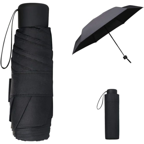 Miniparaply, gummiduk og 6-ribbor aluminiumlegering, hopfällbart kompakt separat, UPF>50+ UV-beständighed, regn og sol