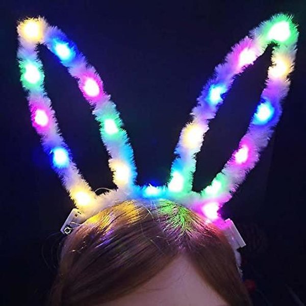Led Bunny Ear Pannband Light Up Kanin Öron Hårrosetter Glödande hårband Jul Nattklubb Pannband Tillbehör för kvinnor och flickor (Färgglada)
