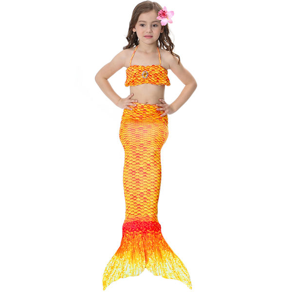 Barn Pige Mermaid Hale Sæt Sommer Badedragt Badedragt Gul yellow 110cm