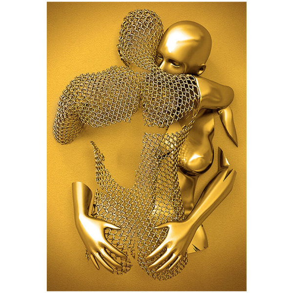 3D Effekt Väggkonst Abstrakt Metall Skulptur Canvas Modern Målning Väggdekoration 30 40cm Guld