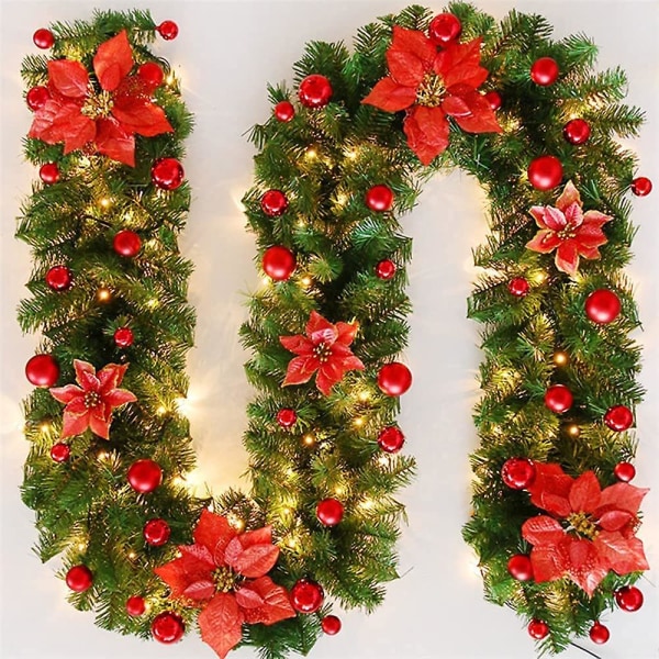 Jouluseppele, 270 cm joulukoristeen seppeleet led-valoilla, keinotekoinen puuseppele, juhlakoristeet sisällä ja ulkona, puutarhat, takka