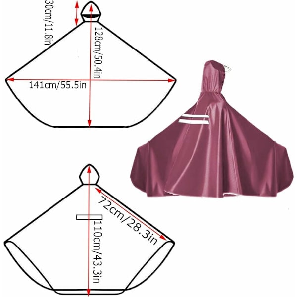 Vandtæt cykelkappe, unisex cykelponcho, let regnponcho til cykel, med hat, til cykler, mountainbikes, elcykler (rød)