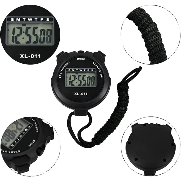 Digital Sport Stoppur Timer Stoppur Stor Display Intervall Träningstimer Utomhus Split Stoppur Watch (svart)