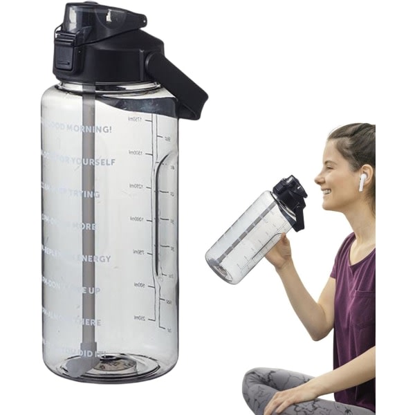 liter sportvattenflaska läckagesäker vattenflaska 2 liter vattenflaska med sugrör Motiverande övningsdricksflaska med tidsmarkör