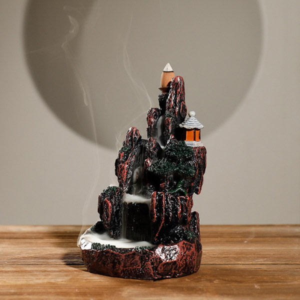 Backflow Rökelsebrännare Harts Xiang Hållare Med LED-ljus & 20 rökelse Mountain Aromaterapi Ornament För Hem C