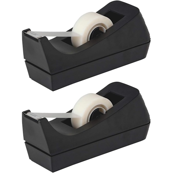 Tejpdispenser för skrivbord - halkfri bas - viktad tejprulledispenser - perfekt för kontor, hem, skola (tejp ingår ej) - (2-pack)