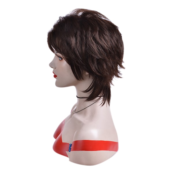 Kort brun peruk för dam, fluffig, lätt lockig, neutral cosplay