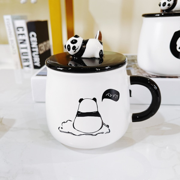 Søt Panda-kaffekrus med 3D Panda-lokk og skje, gave til Panda-elskere (Panda C Bit)