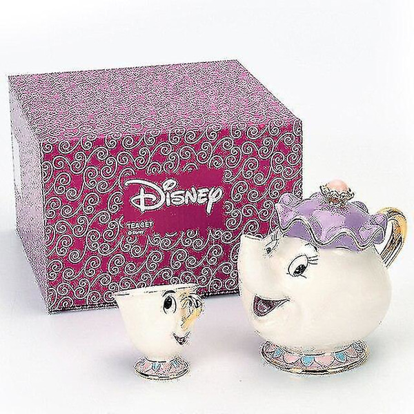 (c) Tekande Krus med Skønheden og Udyret motiv, Mrs. Potts og Chip, Et Sæt -CDSX