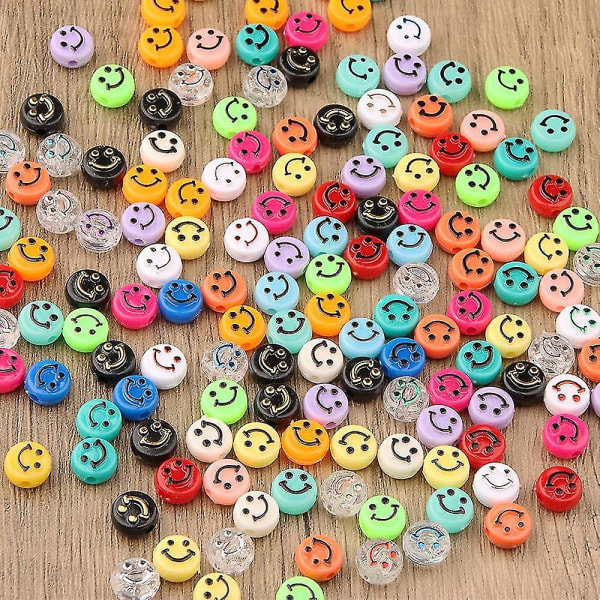 200 stk Smiley-ansiktsperler for armbåndsfremstilling, kunst og håndverk, armbåndfremstillingssett, fargerike smileyperler, smykkefremstilling K