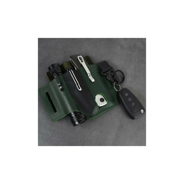 CHAM - VXZYYK EDC-læderhölster, multifunktionelt PU-læder-EDC-værktøjshölster for organiseringsværktøj (grøn)