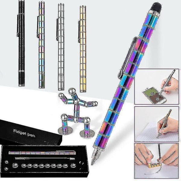 Modulær Magnetic Magic Fidget Pen gør-det-selv-design Neutral Sjov Polar med æske til gaver--sølv