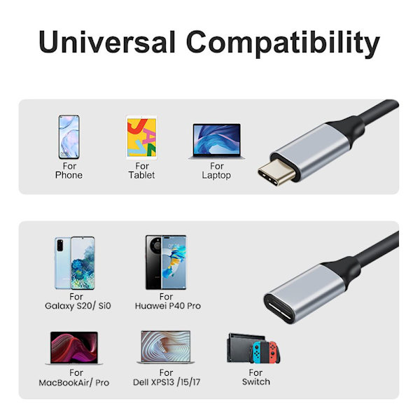 USB C forlængerkabel USB 3.1 Gen2 2M 2m
