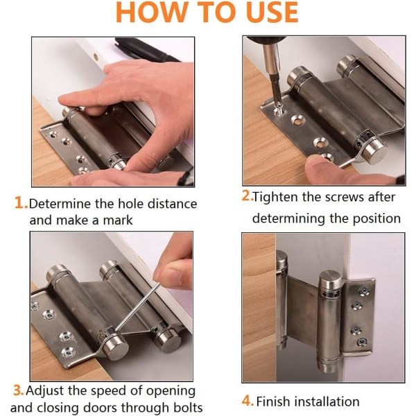 2st Dörrgångjärn för Dubbelverkande Dörrar, 76mm 3 tum, Fjädergångjärn, Lastkapacitet Upp till 15 kg
