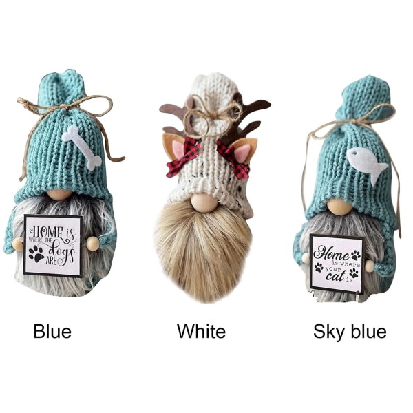 Gnomdekorationer Fairy Plush Gnome Festival Decorations Presenter for hund- eller kattälskare (himmelsblå)