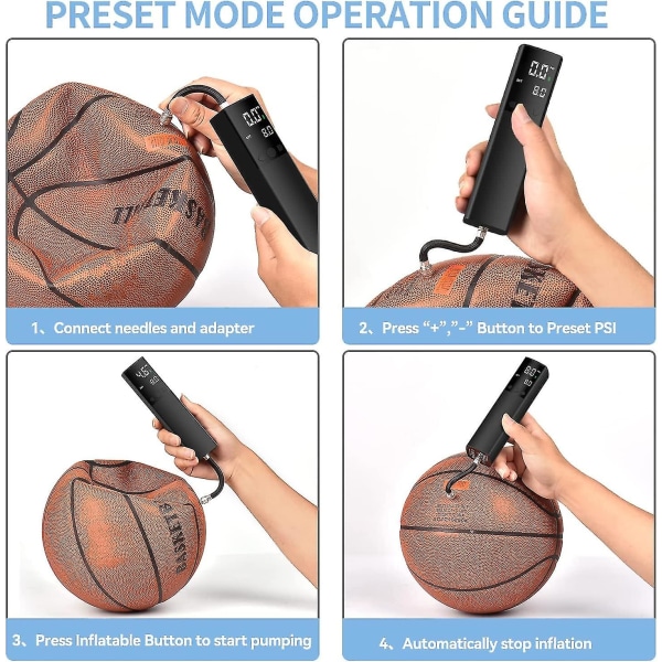 Elektrisk ballpumpe Smart luftpumpe Bærbar rask balloppblåsing med nøyaktig trykkmåler og digital LCD-skjerm for fotballbasketball volleyball