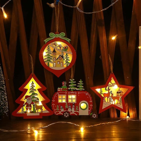 4. jul LED lys hängande prydnad julgran trä hänge heminredning