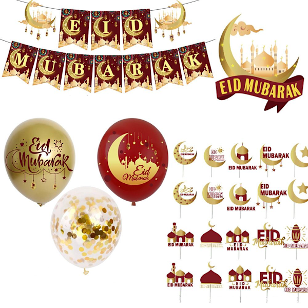 Eid Mubarak Ramadan fest dekoration banner balloner set 2(include 18 balloons)