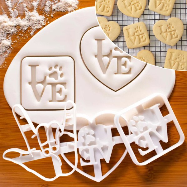 Cookie Cutter Stämpel Alla hjärtans dag Kärleksprägling Impress Pressand Stencil Kex Bakverktøy DIY Craft Runt hjerte