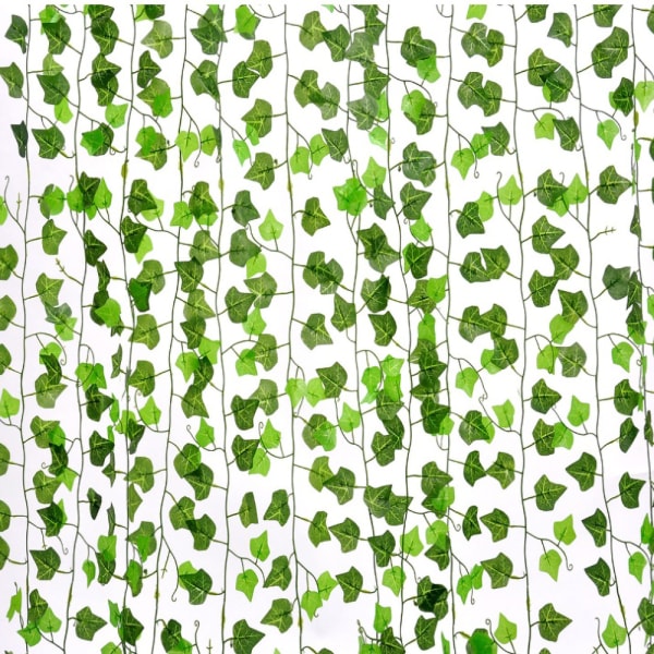 12 konstgjorda blad växter hängande kransar Festdekor Grön 12pcs Green