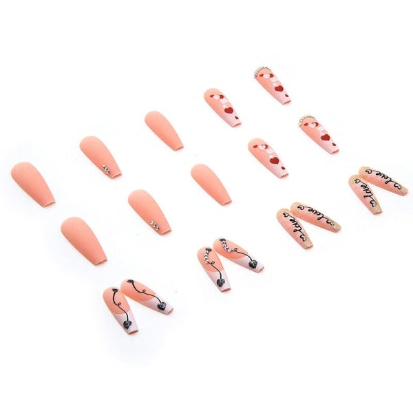 Nude Pink French Tip Press on Nails Long Matte Heart Co