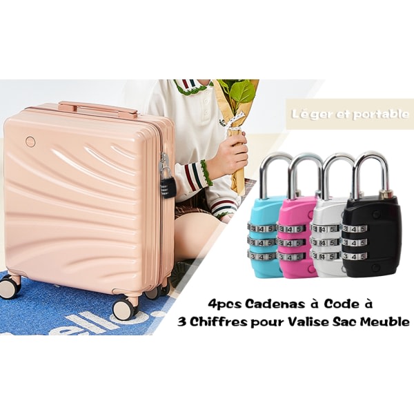 4-pack 3-siffrigt bagagelås Litet kombinationshänglås Kodlås för resväska Resväska Väska skåp (4 färger)