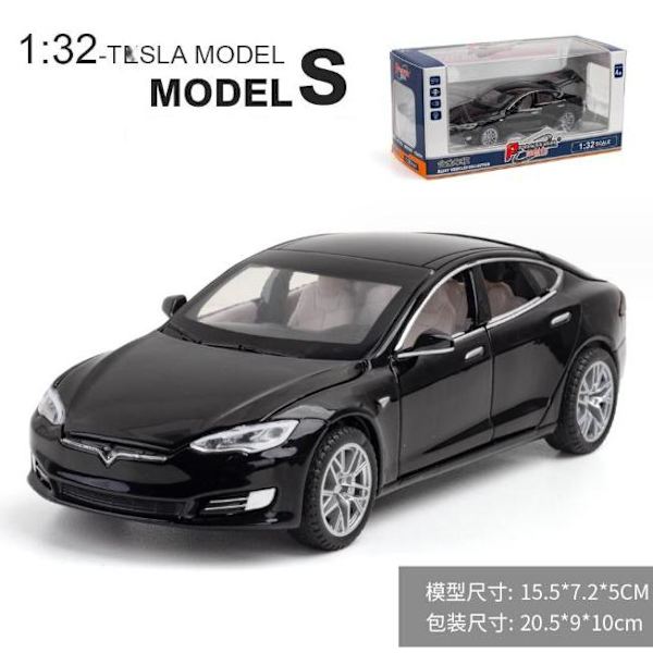 1/32 Tesla Model S Leksaksbil Modell, Diecast Legering Metall Miniatyr Ljud & Ljus Pull Back 1:32 Samling Present För Pojke Barn Black