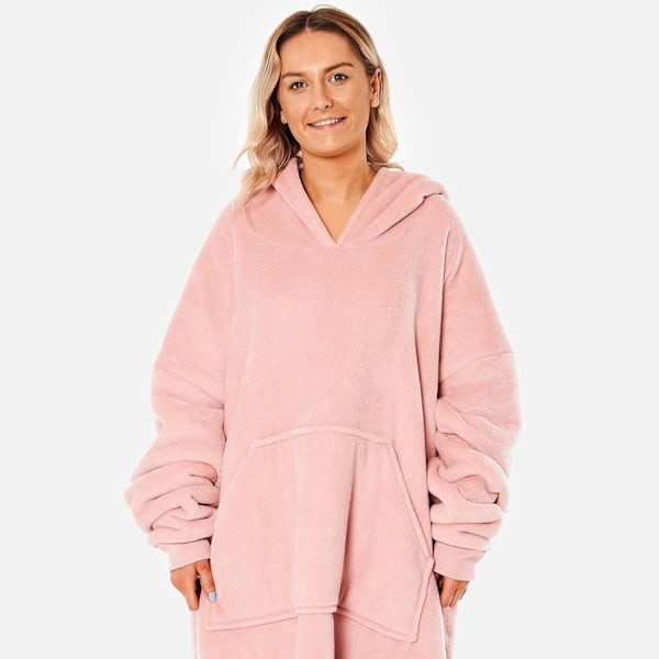 Ekstra lang oversized filt-genser bærbart teppe med lommer ermer myk Sherpa fleece bærbart teppe gigantgenser Blush Pink