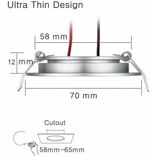 4x 12V LED Downlights 58-65mm - RV/Båd Loftslamper