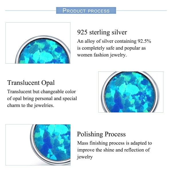 Blå opal ørepynt 925 sterling sølv små runde 7 mm motegave smykker Hypoallergene øredobber