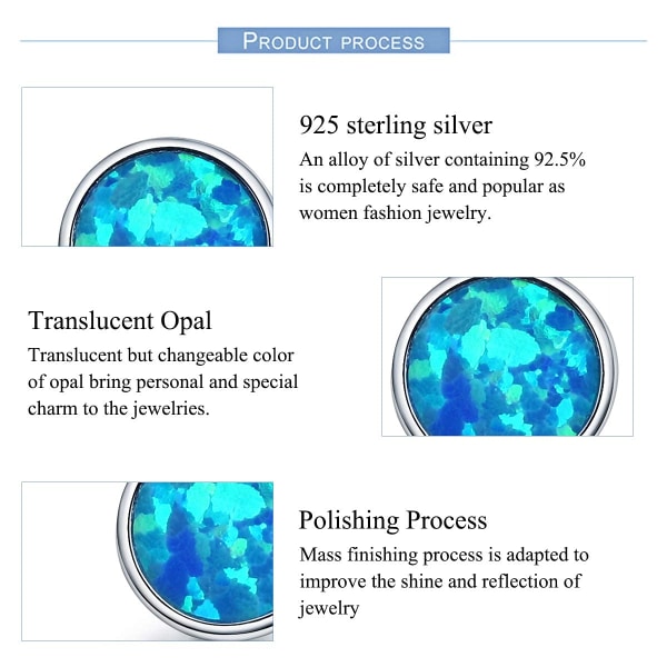 Blå opal ørestikker 925 sterling sølv små runde 7 mm modegave smykker Hypoallergene øreringe