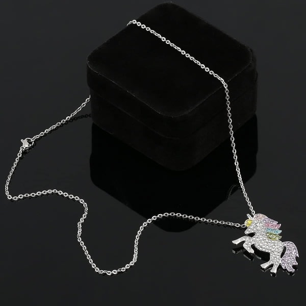 Unicorn Halsband Charm Rainbow Color Supporter Sølvkjede med svart sammet