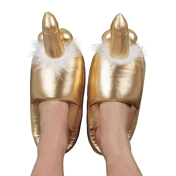 Roliga unisex vuxna plyschtofflor Nyhet Gag Present Sexig platt inomhussko Anti-halk vinter lurviga tofflor för kvinnor män Gold