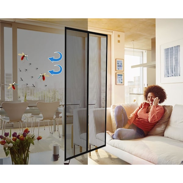 Myggnät Dörrar Nät Gardin Mesh för att hålla flugor och insekter ute, Flyscreen franska dörrar, Dubbeldörr Magnetiska ScreenFly-dörrar Black Black 110*230CM
