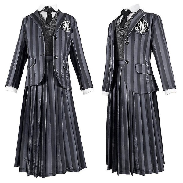 Kvinnor Onsdag Addams Klänning Cosplay Kostym Nevermore Skoluniform Klänning Skjorta Kappa Knyt Peruker Outfit