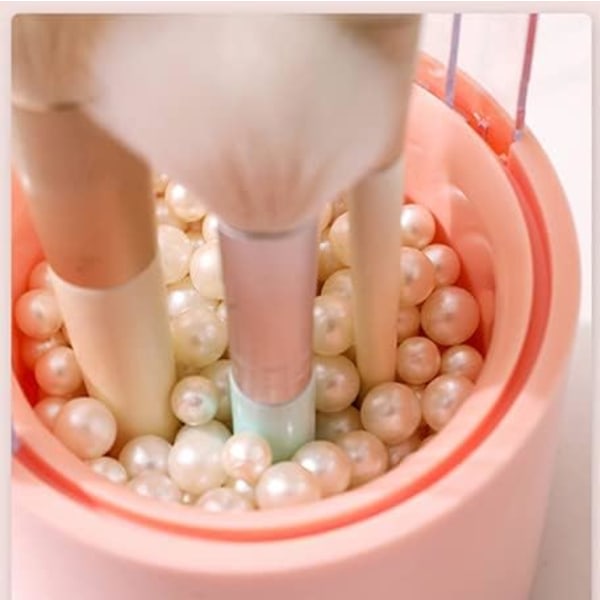 Sminkborsthållare med pärlor, Organizer med kristallklart roterande lock Dammtät kosmetisk borstorganiseringslåda (rosa)