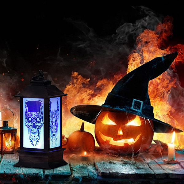 Halloween-tema LED-lygte Retro firkantet lanterne hængende dekoration til hjem og have dekoration 4