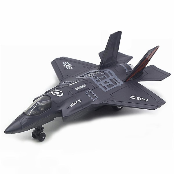 Suuri metalliseos vedä takaisin F-35-hävittäjälentokoneen malli Musiikki-LED-lentokoneen lelulahja (väri: musta)